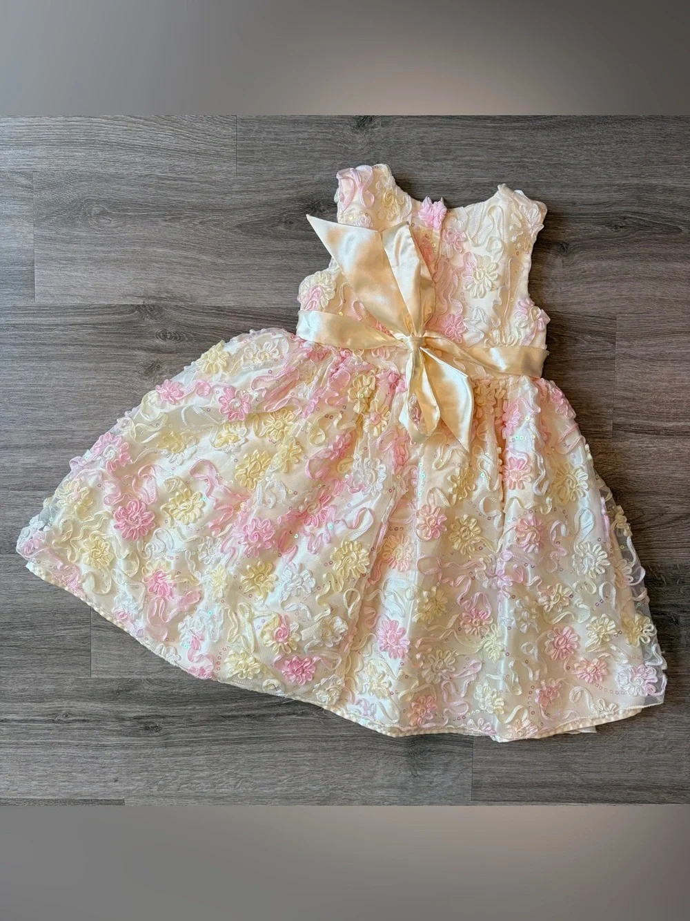 American Princess little girls yellow/pink floral textured dress